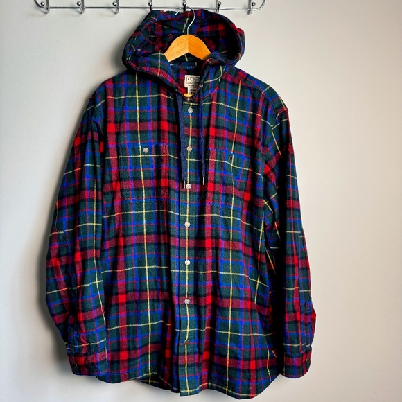 L. L. Bean Men's Slightly Fitted Scotch Plaid Flannel Snap Up Hooded Shirt XXL - Picture 1 of 16
